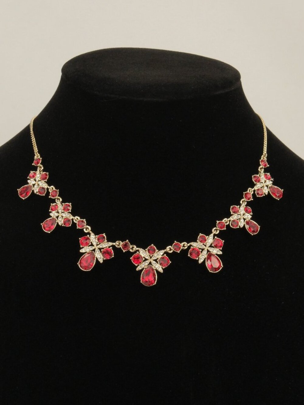 Givenchy Tear Drop Stone Gold-toned Necklace with Red Crystals